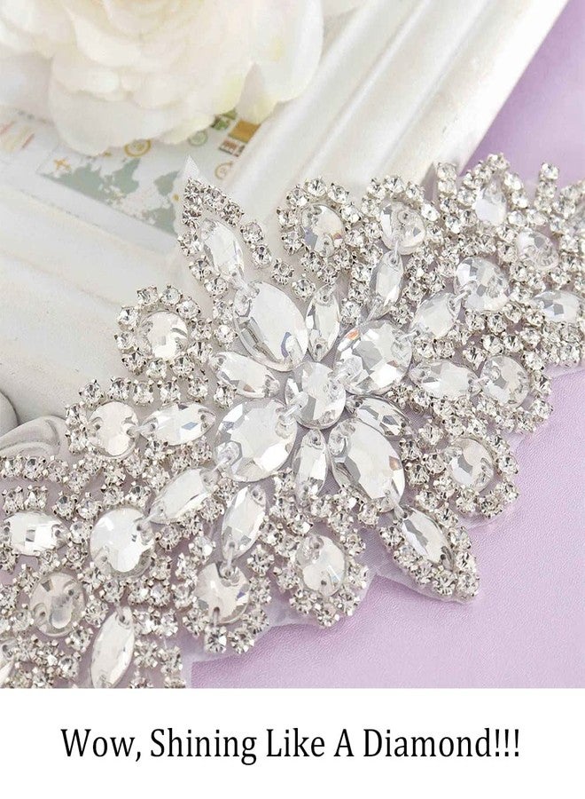 Pardecor Crystal Belt Wedding Rhinestone Applique Glitter Dress Belts Beaded Bridal Sash Wedding Belt Bridal Belt(Silver, 1) - Image 4